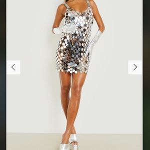 BOOHOO PREMIUM MIRROR DISC MINI DRESS